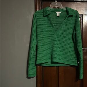 H&M Green Eyelet V-Neck Knit Top